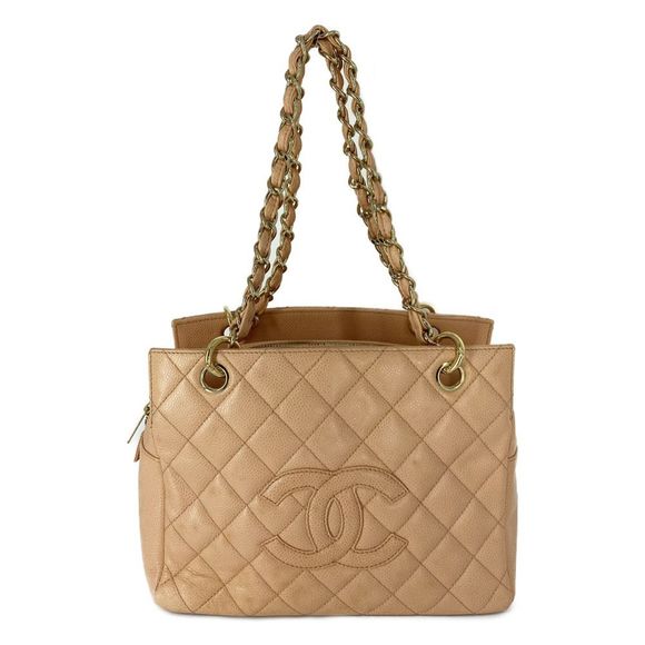 Chanel Chain Shoulder Bag Caviar Skin Grained Calf Beige - Picture 1 of 9